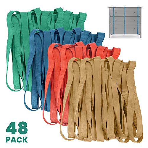 kitchentoolz 48 Pack Mover Bands – Extra Large Rubber Bands for Furniture & Moving Blankets – Heavy-Duty Stretch Bands in 4 Sizes (25", 30", 36", 42")