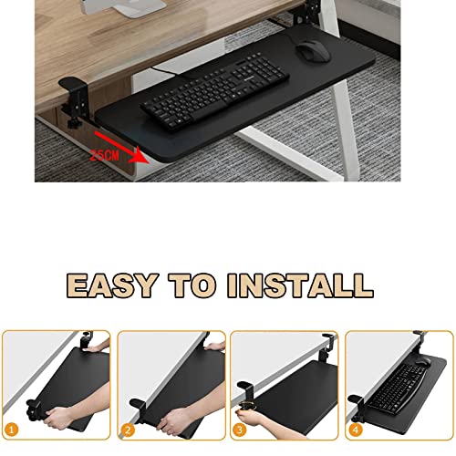 Keyboard Drawer Under Desk Slide Keyboard Tray - Desktop Mount Clamp-On, No Punching Install, Pull-Out Platform Keyboard Holder For Keyboard And Mouses, Wood Shelves 520/650/7.White-650*250 mm (26*10