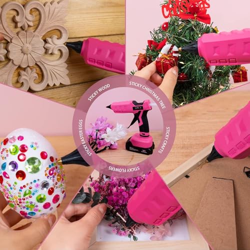 Hot Glue Gun, 20V Pink Cordless Glue Gun with 30 PCS Full Size Glue Sticks, 2Ah Rechargeable Battery Glue Gun Kit for DIY, Arts & Craft, Decorations, Gift for Women