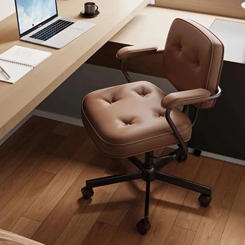 hezhuhe2258 Office Chair Small Office Chair Imitation Leather Bedroom Computer Home Comfortable Lifting Swivel with Wheels Adjustable(Brown)