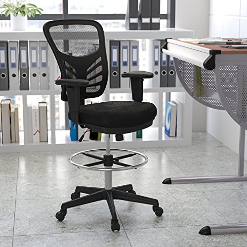 BizChair Mid-Back Black Mesh/Black Frame Adjustable Ergonomic Drafting Chair, Task Chair