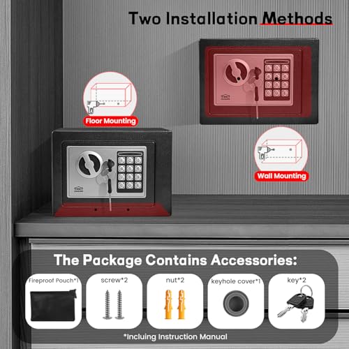 GVUHR Fireproof Safe Box for Handgun and Home Documents - Key and Password Entry with Reset, Fire-Resistant and Waterproof Wall Mounted Metal Safe with Anti-Pry Design (BLUE)