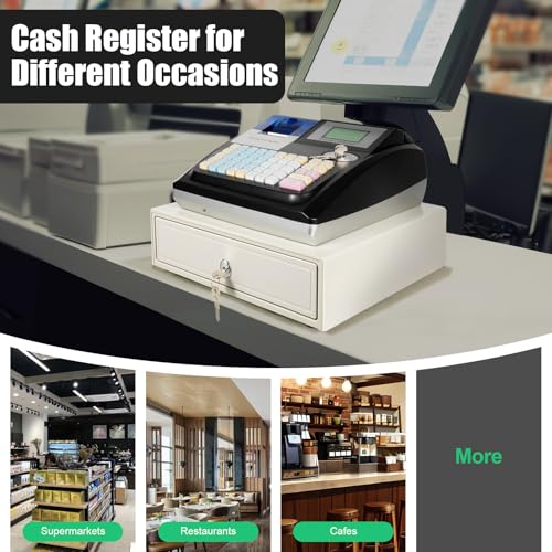 Electronic Cash Register for Small Business 48 Keys, Steel Cash Drawer with 4 Bill & 5 Coin Compartments, POS System Cash Register with Thermal Printer & USB/RS232 Interfaces, LCD Customer Display