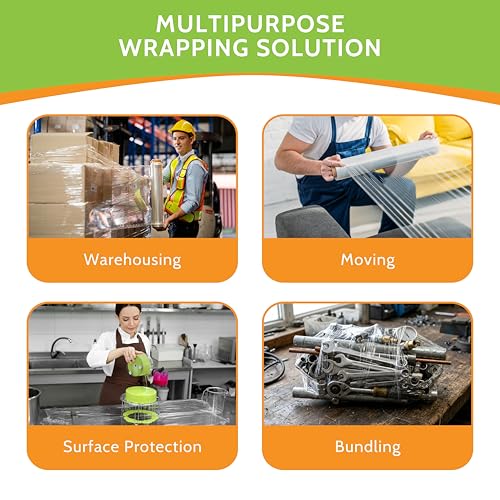 PSBM Stretch Wrap, 4 Rolls 18 Inch x 1500 Feet 70 Gauge Heavy Duty up to 800% Ultimate Stretch Clear Plastic Wrap Industrial Strength Shrink Film for Moving, Packing & Shipping