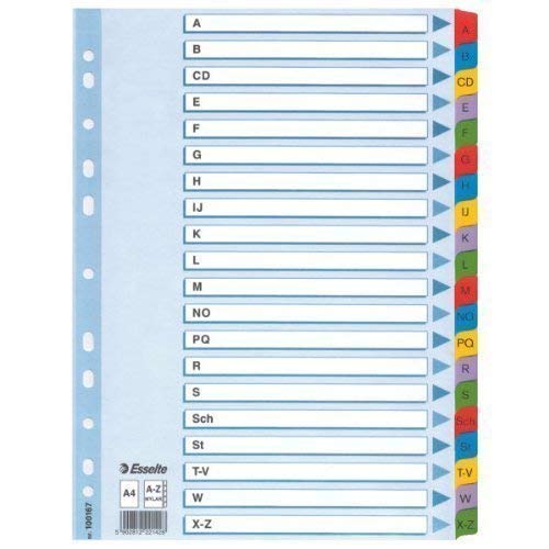 Leitz Cardboard Index A-Z, A4, Cardboard, 21 Sheets, White (5, 1-12)