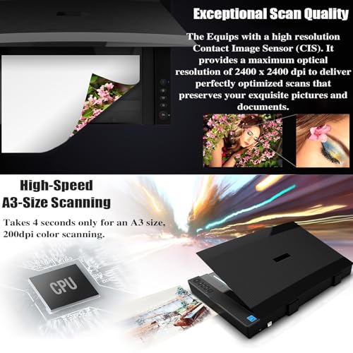 COYEUX Large Format Flatbed Scanner, 2400DPI High Definition Photo Scanner, Scan 12"x 17" in 4 Sec, for Office and Education Support, Supports Windows & iOS