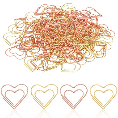 100 Pieces Paper Clips in Gold and Rose Gold Metal Paper Clamps(Heart)