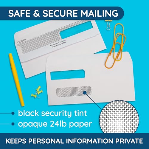 Blue Summit Supplies 500#8 Double Window Security Envelopes, Flip & Seal