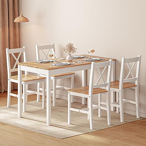 SogesHome 5-Piece Dining Table Set with 4 Chairs - Modern Kitchen and Dining Room Table Set for Home and Restaurant Use, Oka&White