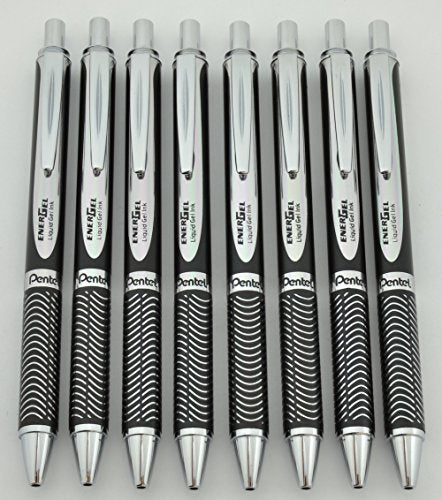 Pentel EnerGel Alloy RT - .7mm Metal Tip, Black Ink, Black Barrel (Lot of 8)