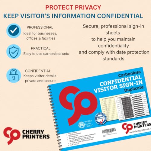 Cherry Printers | Confidential Visitor Sign In Log Book | 50 Duplicate Sets