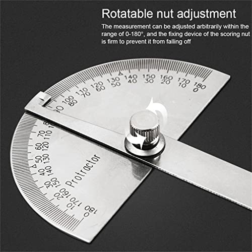 MVNOIRE 1Pcs 180 Degree Adjustable Protractor Multifunction Stainless Steel Roundhead Craftsman Rule