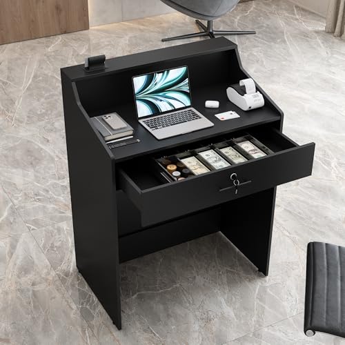 Small Reception Desk with Drawer, 32in Retail Counter, Checkout Stand