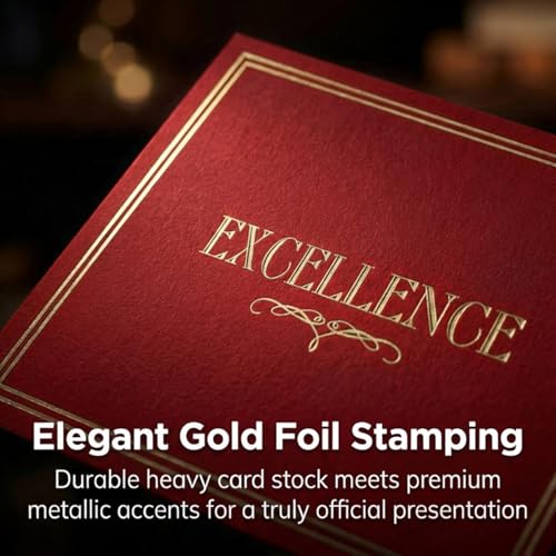 PaperDirect Excellence Certificate Jackets, 9 Inches x 12 Inches Folded, Red with Gold Foil, Certificate Cover for School, Work, Diplomas, Graduation & Awards, Certificate Holder, 50 Count