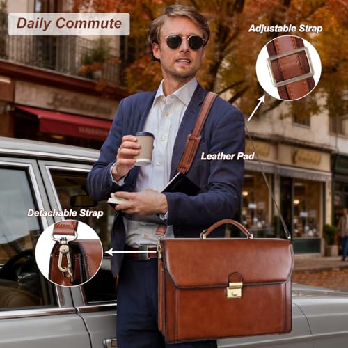 Banuce Leather Briefcase for Men Lawyer Briefcase Fits 15.6 inch Laptop