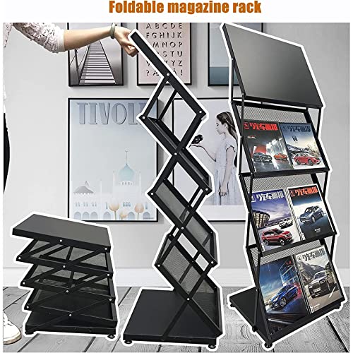 PODEC Metal Catalog Literature Rack, 3 Tiers Foldable Magazine Rack Brochure Display Stand, Literature Catalog Holder with Large Capacity, for Exhibition Trade Show Office Retail Store