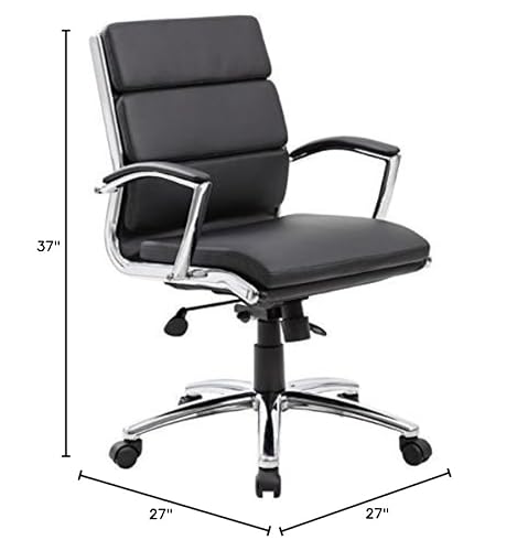 Scranton & Co Modern Vinyl Executive Office Chair, Mid-Back Design, Adjustable Height, Black Caressoftplus Upholstery, Chrome Base and Arms, 37 in H x 27 in W x 27 in D, Comfortable Home Office