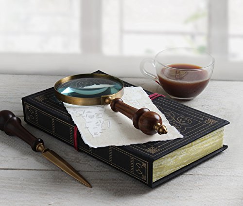 Store Indya Handheld Vintage Wooden Handcrafted Magnifier and Letter Opener Set Mango Wood with a Royal Feel with Book Shaped Gift Box - Round Handle
