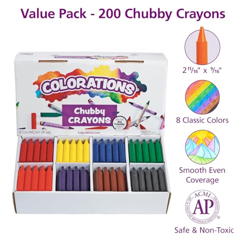 Colorations Chubby Crayons for Kids, 200 Count, 8 Colors