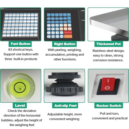 USZWBY Label Printing Scale,Digital Weighing Scale,Front and Back Dual Display,63 Shortcut Keys Commercial Cash Register,Suitable for Supermarkets,Retail Store (B)