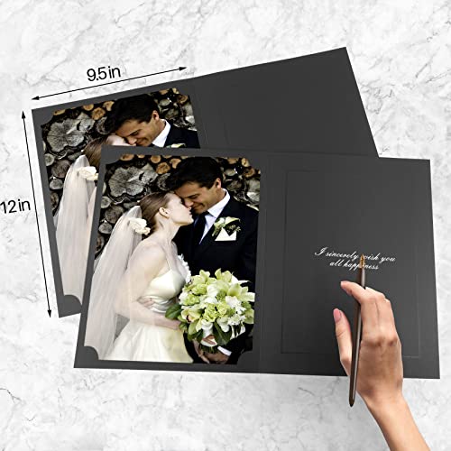 Golden State Art, Pack of 25, 8.5X11 Photo Folders, Cardboard Picture Frame, Paper Frame Cards, Special for Certificate Document Holders, Diploma Award Holders(Black with Gold Lining)
