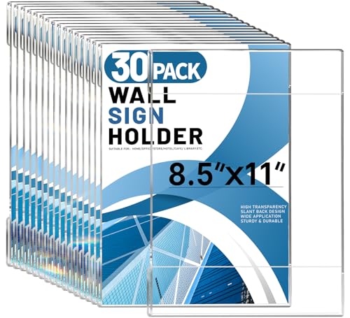 Aheroi Acrylic Sign Holder 8.5x11 Wall Mount, Wall Sign Flyer Holder 30Pcs