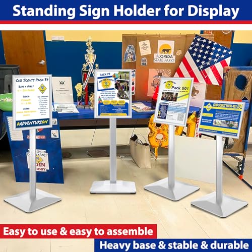 VAIIGO Sign Stand 8.5x11inch Pedestal Sign Holder Poster Stand 3Packs Adjustable Floor Standing Sign Holder with Heavy Duty Display Stand for Indoor Outdoor Business Store Sign Holders(Silver)