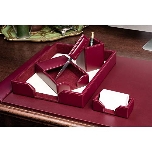 DACASSO Bonded Leather Desk Set - Luxury Leather Desk Pad & Desk Organization Essentials (Burgundy, 6 Piece)
