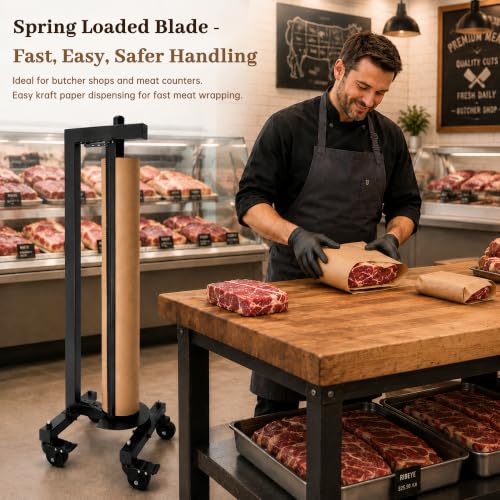 36 Inch Mobile Vertical Butcher Paper Dispenser with 1 Roll Kraft Paper
