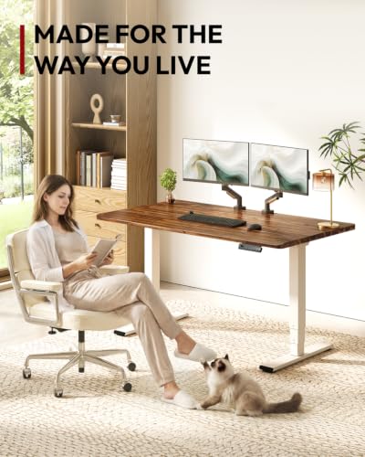 SANODESK Large Solid Wood Standing Desk Dual Motor 72"x29.9" Brown/White