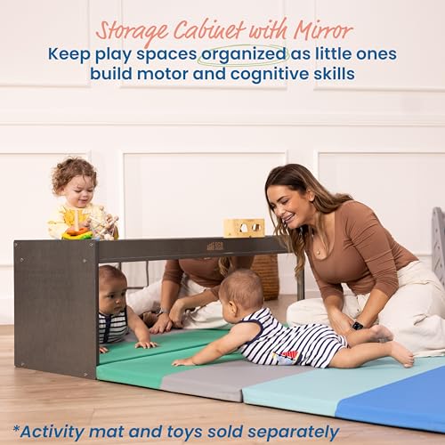 ECR4Kids Double-Sided Storage Cabinet, Activity Top and Mirror, Grey Wash