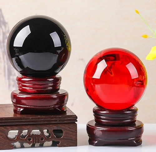NSIXSURIM Multi Color Transparent Crystal Ball Ornaments Home Decorations Paperweight Feng Shui Base,Red,150mm