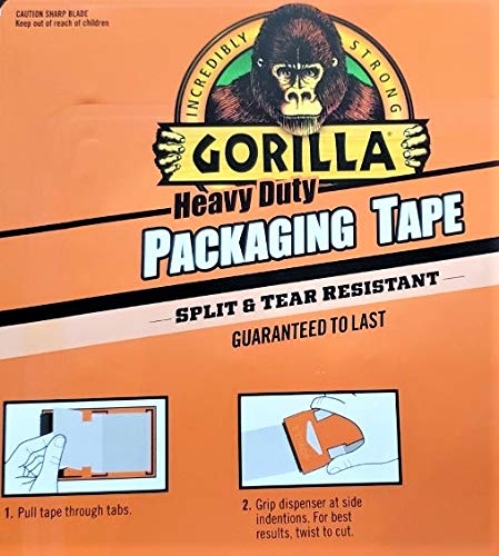 Gorilla 6034015 Heavy Duty Packing Tape with Dispenser for Moving - 1.88" x 25 yd, Clear, (Pack of 6)
