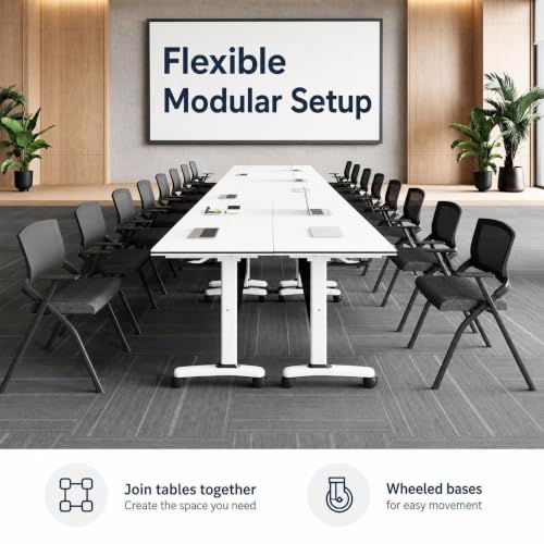 RIXNOMA Modern Modular Convertible Top Conference Table with Wheels, Joinable Folding Meeting Table for Office, Classroom, Seminar and Business Use