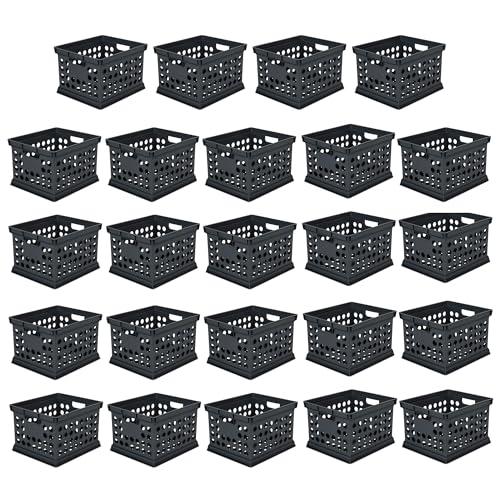 Sterilite Storage Crate Bin File Organizer for Home & Office,Black, 24-Pack