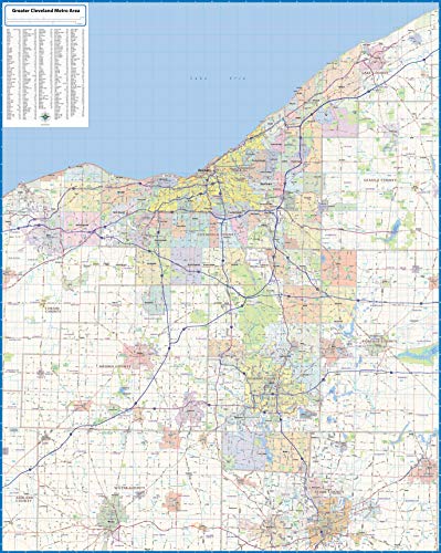 Topographics Greater Cleveland Metro Area Laminated Wall Map (42" x 53")