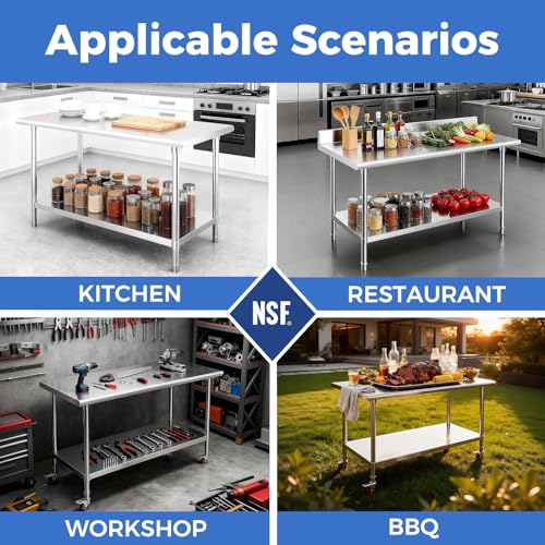 OSTBA Stainless Steel Prep Table 30 x 48 Inches with Backsplash