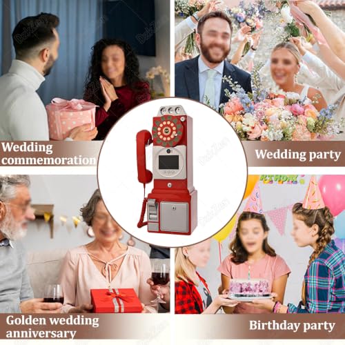 DzkZen Retro Style Wedding Video Guest Book, Vintage Telephone Booth with MP4 Video & Audio Message Recording, 5000mAh Battery Capacity, 5-7 Hours Usage, Guestbooks Black-64GB