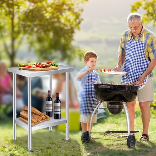 18*24*35in Stainless Steel Table NSF Heavy Duty Commercial Kitchen Prep and Work Table with Undershelf with Adjustable Leveling Feet for Restaurant, Food Truck, Small Kitchen, Home Bar, Hotel Buffet