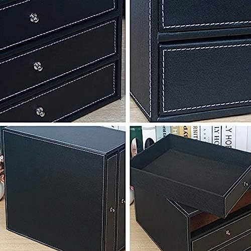 3 Drawer Set PU Leather Office Supplies Desktop Stationery Storage Box Desk Organizer Pen Holder Document/Mobile Phone/Jewelry Organiser For Home School - Black,Black