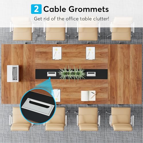 8ft Conference Table Large Meeting for 10 People Easy Assembly Brown Modern Contemporary Rectangular Metal Wood Walnut Finish Modular