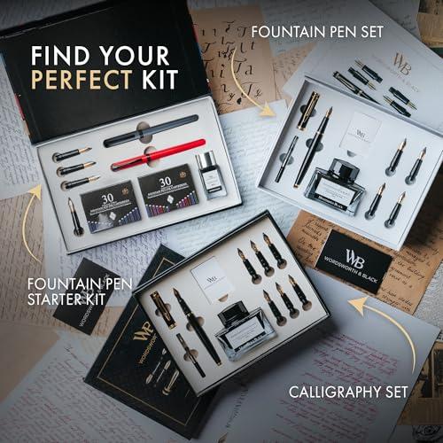Wordsworth & Black Fountain Pen Set for Beginners, Calligraphy Kit, Grey