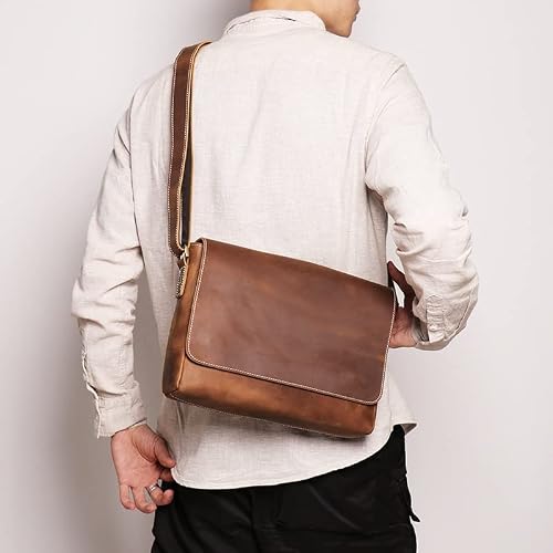 XIXIDIAN Mens Messenger Bag, Waterproof Vintage Leather Briefcase, Large Satchel Shoulder Bag, Computer Laptop Bag Multi-Functional Bag (Color : Coffee, Size : 21 * 29 * 6CM)