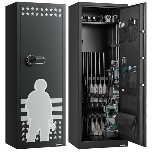VEVOR 10-12 Gun Safe, Long Gun Cabinet for Rifles and Pistols, Quick Access Rifle Safe with 4 Pistol Pockets and 3 Adjustable Racks, Large Digital Cabinet with Key and Password Lock(Assembly Required)