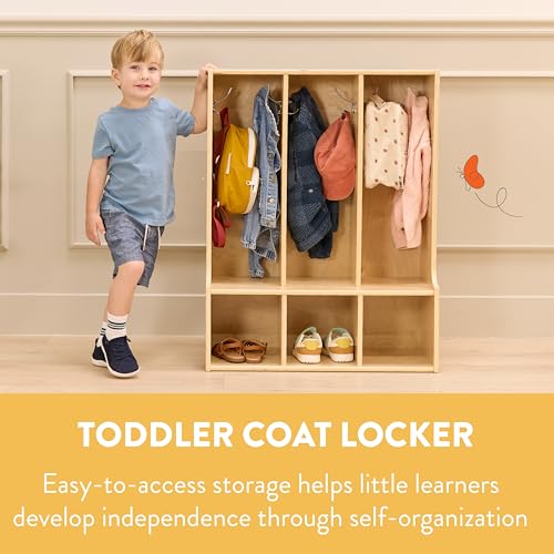 Back2School Express 3-Section Toddler Coat Locker with Bench, Natural