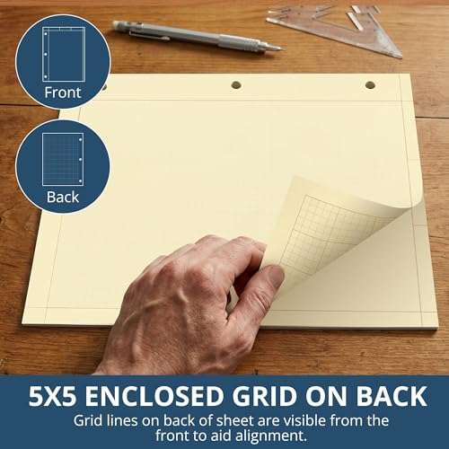 ROARING SPRING Graph Ruled Engineering Pad, Engineering Graph Paper Pad, 3 Pack, 5x5 Enclosed Grid, 8.5" x 11", 100 Sheets, 3 Hole Punched, Buff Tinted Sheets, Made in USA