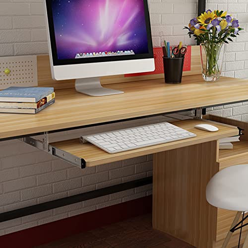 FENOKD Keyboard Tray Under Desk Slide-Out - with 14 Inch Keyboard Slides Rails, Smoothly Pull Out Keyboard Drawers and Platforms, for Home/Office/Work/Gaming, Keyboard Holder.B-walnut-70cm x 27cm