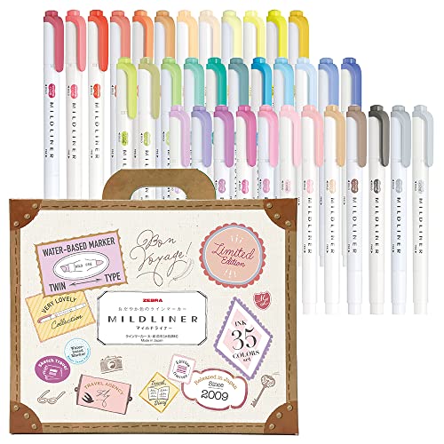 ZEBRA WKT7-35C Highlighter, Mildliner, 35 Color Set, Gift Box Included