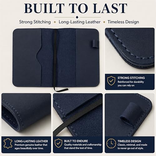 TheAntiq Premium Leather Journal Cover A5 – Handmade Refillable Notebook Cover Sleeve with Pen Holder for Writing, Travel & Business Use 5.75 x 8.25 (Blue)