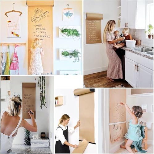 LNNW Kraft Paper Dispenser Wall Decor Kraft Paper Dispenser, Black to-Do Lists Paper Roll Cutter for Kids Wall Art Graffiti/Cafe Bar Daily Menu Decorative Message Boards for Wall(67cm/26.3in)